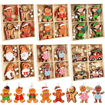 Christmas Wooden Pendants – Gingerbread Man & Gnome Tree Ornaments, 2024 Noel Décor for Home, New Year Gift