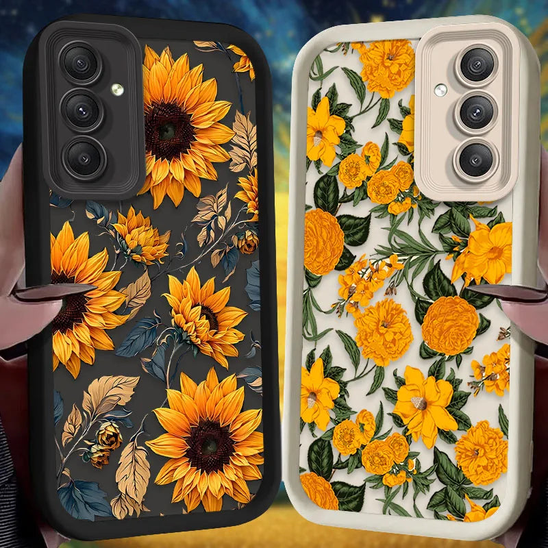 Sunflower Oil Painting Case for Samsung Galaxy A13 to A35 Soft Silicone Flower Cover