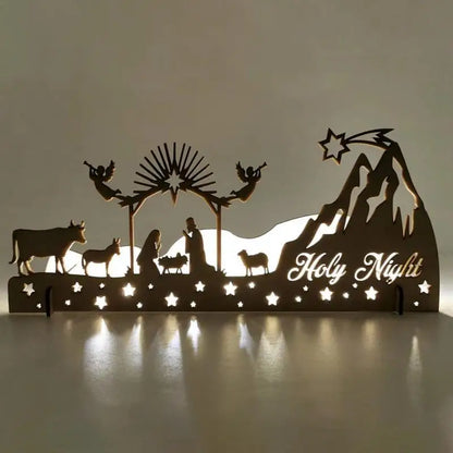 Nativity Scene Tealight Holder: Metal Silhouette & Wooden Candle Holder for Christmas Décor