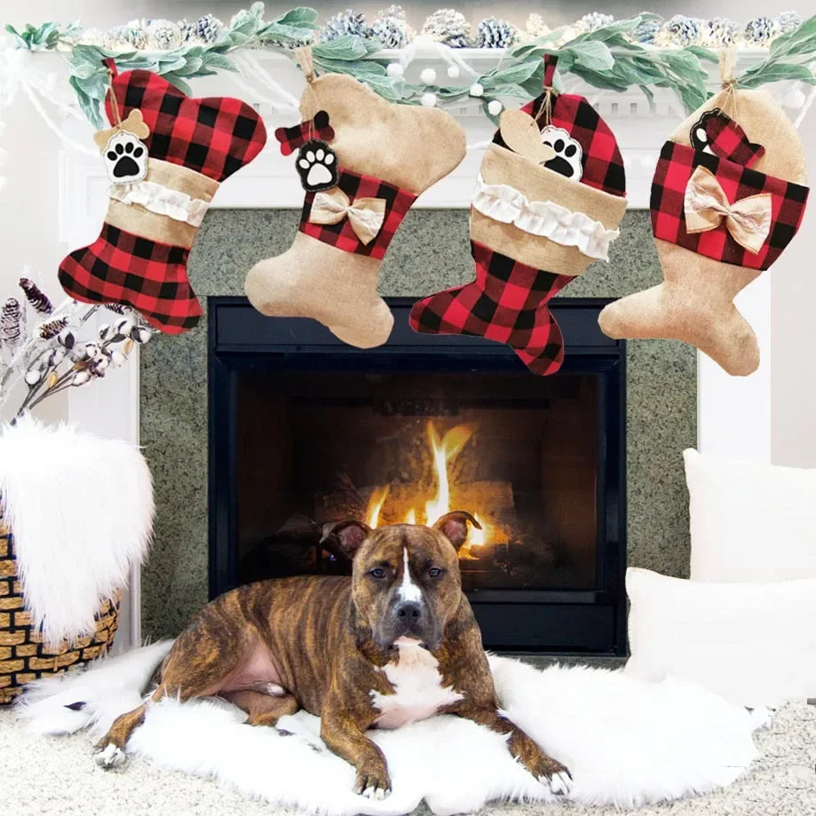 Christmas Pet Socks: Hanging Bone & Fish Tail Décor for Stairs, Handrails, and Fireplaces, Festive Holiday Decoration