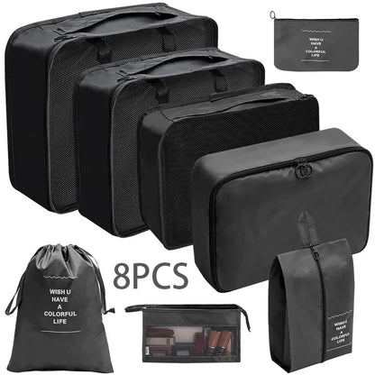 8/10-Piece Travel Storage Bag Set - Large Capacity Toiletries, Cosmetics, and Clothing Organizers for Efficient Packing