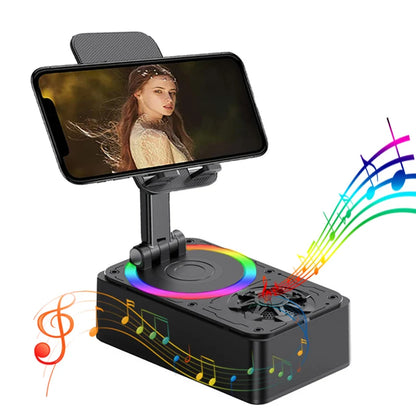 Adjustable Cell Phone Holder with Bluetooth Speaker: Portable Wireless Speaker Stand for Desktop & Tablet