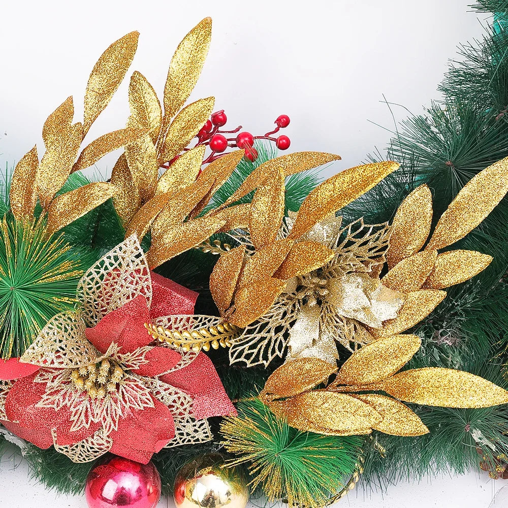 Artificial Glitter Olive Leaves: 1-20PCS Gold and Silver Xmas Tree Ornaments for DIY Christmas Décor, Home, and Party Decorations