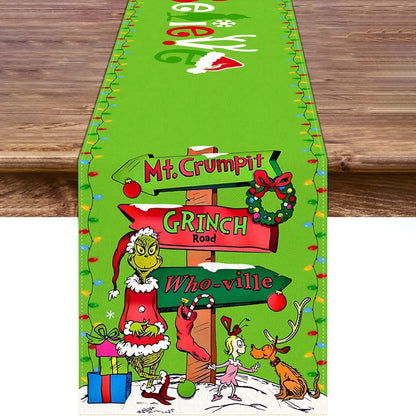 Grinch Theme Plaid Christmas Trees  Table Runner: Festive Holiday Décor for Kitchen and Dining Table