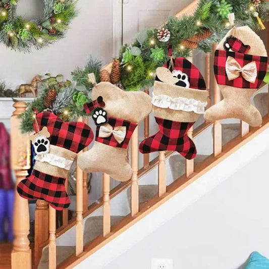 Christmas Pet Socks: Hanging Bone & Fish Tail Décor for Stairs, Handrails, and Fireplaces, Festive Holiday Decoration