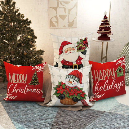 Christmas Decoration Pillow Cover: Santa Claus & Snowman Merry Christmas Cushion Cover for Sofa & Living Room Décor