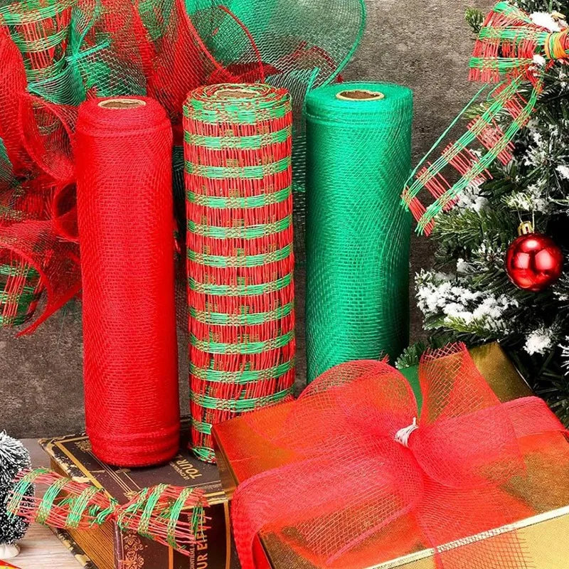 Christmas Crystal Gauze Ribbons 2024: Sparkling Tree & Wreath Décor for Festive Home Accents