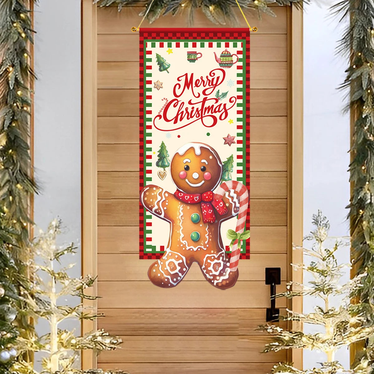 Christmas Gingerbread Man Hanging Flag Navidad Natal Noel Pendant Merry Christmas Decorations For Home 2024 Happy New Year 2025