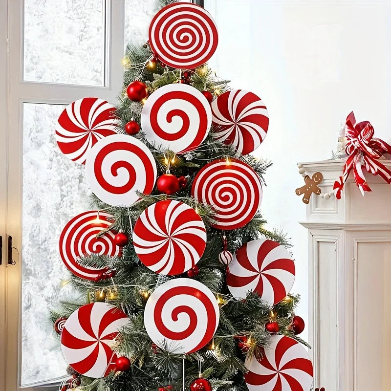 Christmas Party Decorations: Large Peppermint Lollipop Xmas Tree Picks – Cute Candy Picks Ornaments for Holiday Tree Décor