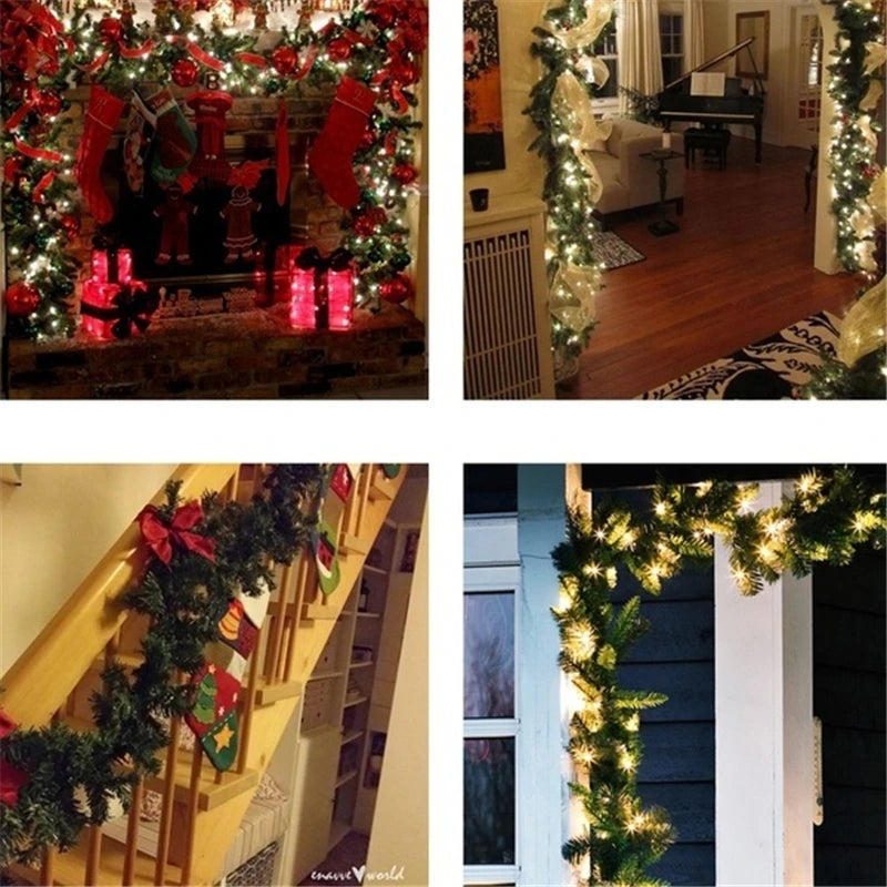 2.7m Christmas LED Rattan Garland Wreath Light – Door Hanging Ornaments for Fireplace and Home Decor