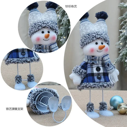 New Snowman Figure Christmas Decoration – Blue Cloth Ski Snowman Plush Doll for Living Room & Bedroom