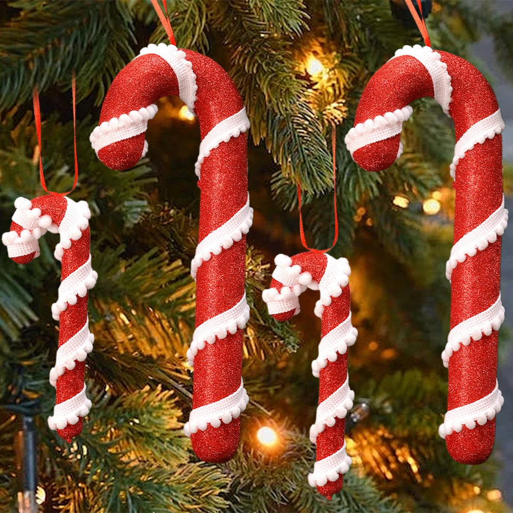 5PCS Christmas Candy Canes – Red & White Lollipop Hanging Ornaments for Tree, Party & Home Decor 1