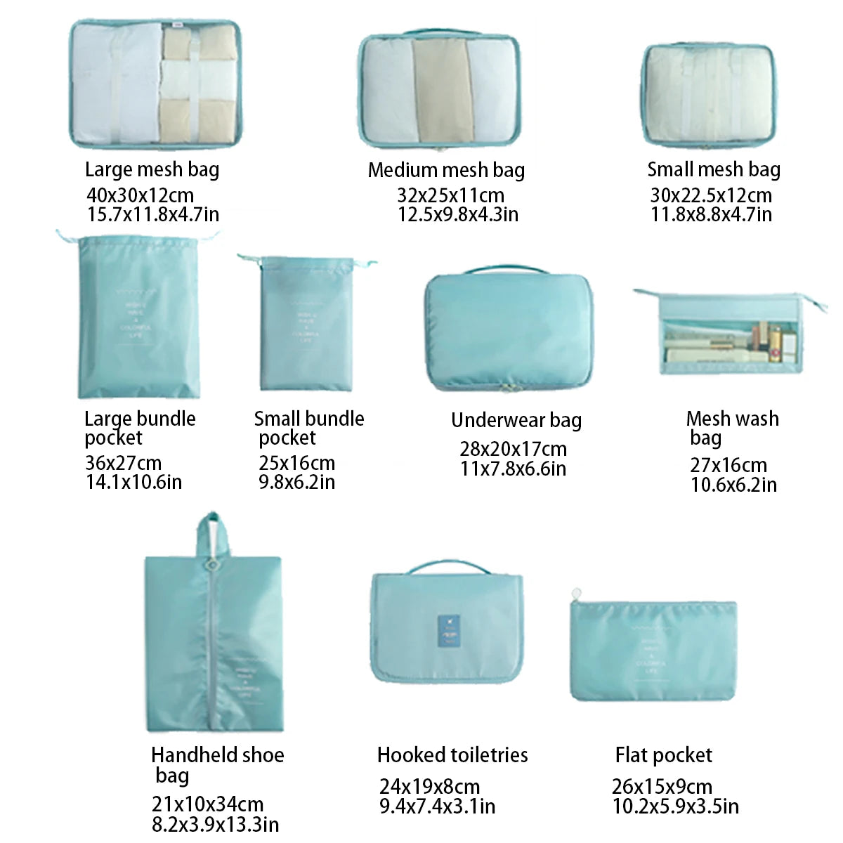 8/10-Piece Travel Storage Bag Set - Large Capacity Toiletries, Cosmetics, and Clothing Organizers for Efficient Packing