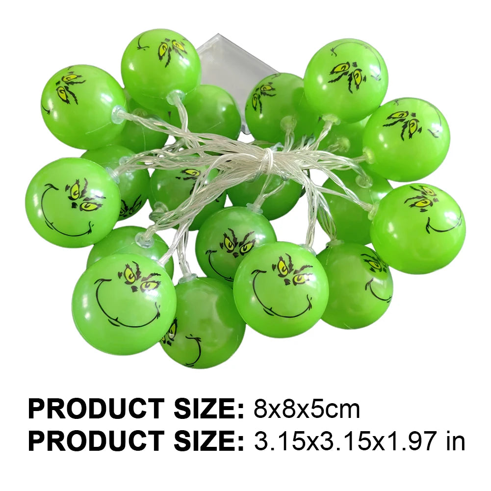 2024 Grinch-Themed Christmas Party String Lights – Fun Green Ball Lights for Holiday Décor