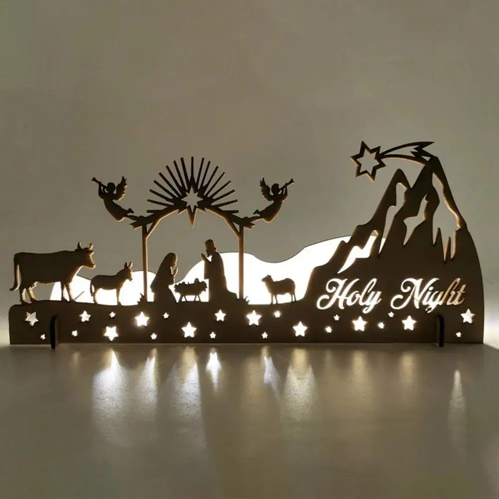 Nativity Scene Tealight Holder: Metal Silhouette & Wooden Candle Holder for Christmas Décor