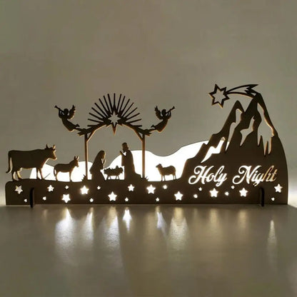 Nativity Scene Tealight Holder: Metal Silhouette & Wooden Candle Holder for Christmas Décor