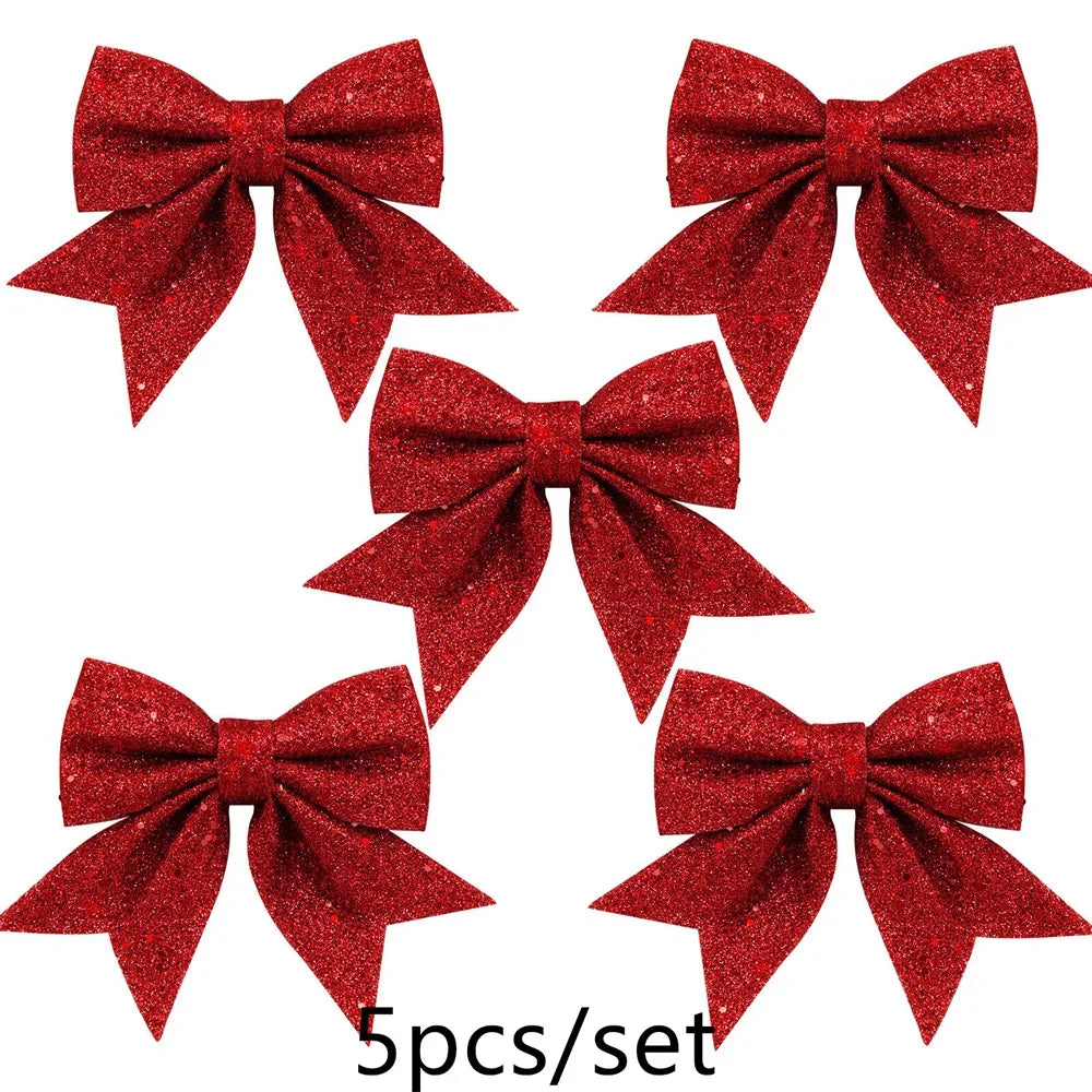 5PCS Glittering 14cm Christmas Bows: Decorative Tree Ornaments for Festive Holiday & Party Décor