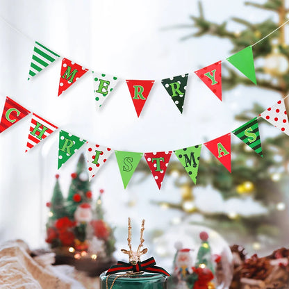 Merry Christmas Triangle Bunting Banner – Festive Home & Party Décor