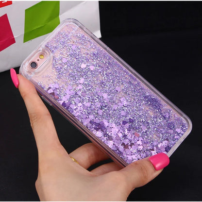 Love Heart &amp; Stars Glitter Phone Case for iPhone 15, 14, 13, 12, 11 Pro Max, XS, XR, 7, 8  – Dynamic Liquid Quicksand Back Cover