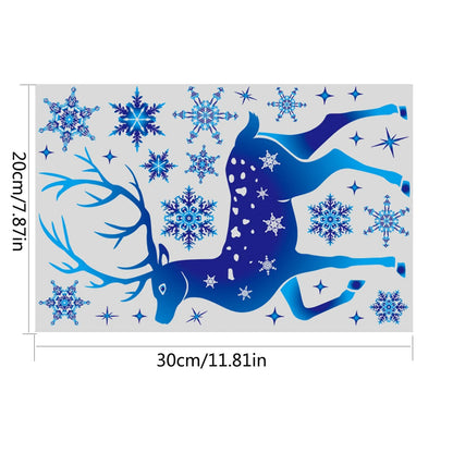 2024 Christmas Snowflake & Elk Window Clings – Blue Festive Stickers for Glass, Window, & Wall Holiday Décor