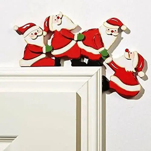 Christmas Wooden Corner Door Frame Decoration - Cartoon Santa Claus Décor for Festive Home Touches