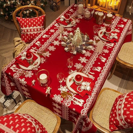 Red Coffee Table Tablecloth – Festive Christmas Dining Mat, Printed Background Photo for Holiday Table Décor