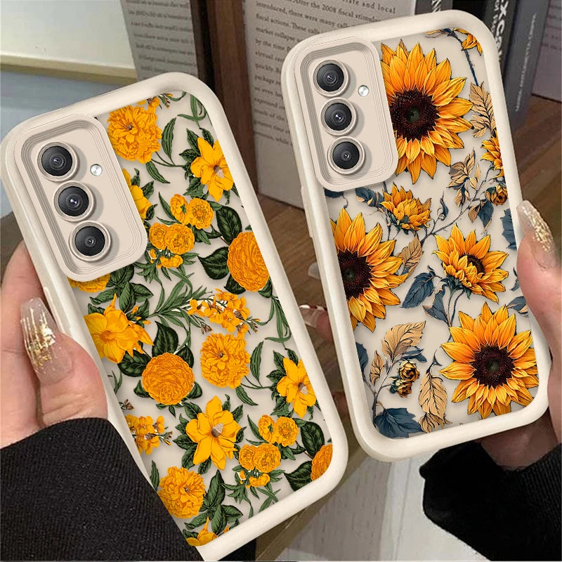 Sunflower Oil Painting Case for Samsung Galaxy A13 to A35 Soft Silicone Flower Cover