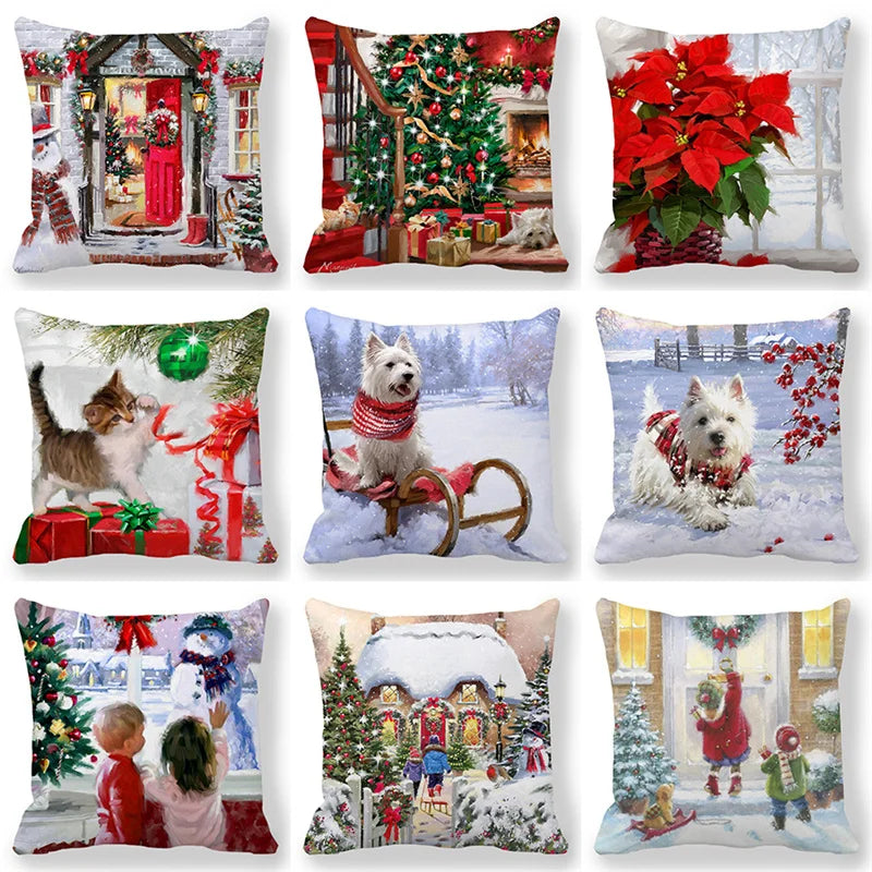 Christmas Ball & Animal Print Pillowcase Cushion Cover – 45x45cm Festive Home Decor for Bedroom & Living Room