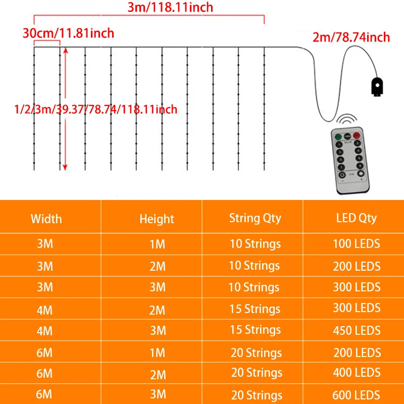 3/4/6M LED Curtain Lights Fairy Garland – 8-Mode USB Light String for Christmas, Weddings, Parties &  Home Décor