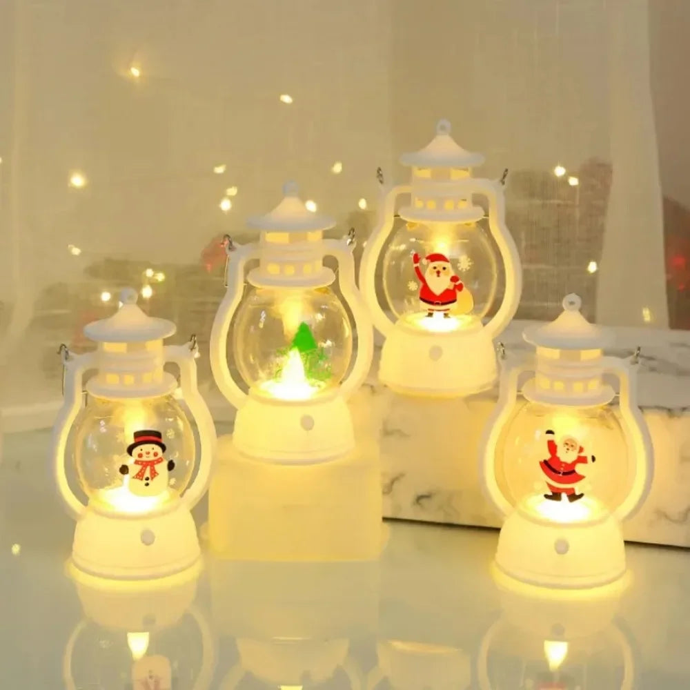 Christmas Lantern LED Lighted Snowman Lamp with Santa Claus – Decorative Hanging Lantern & Snow Globe for Children’s Gifts