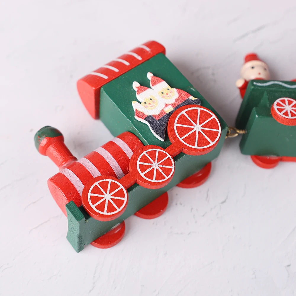 Wooden Train Christmas Ornament – Santa Train Cake Decoration, Festive Table Decor, Kids' Gifts & Party Toy