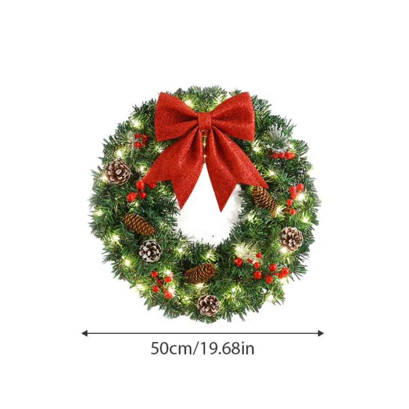 40-60cm LED Rattan Vine Christmas Wreath with Pine Cones – Holiday Garland for Door, Window & Wall Decor