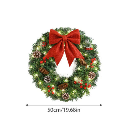 40-60cm LED Rattan Vine Christmas Wreath with Pine Cones – Holiday Garland for Door, Window & Wall Decor