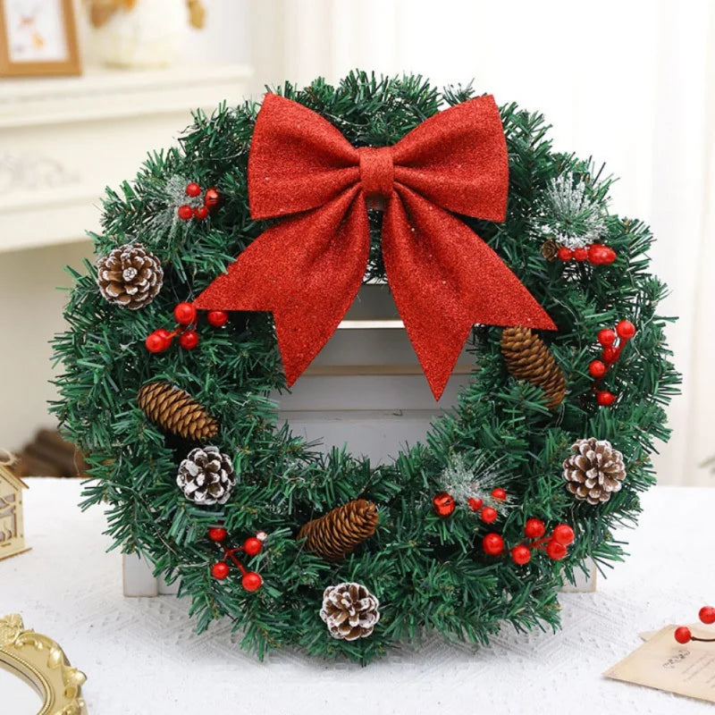 40-60cm LED Rattan Vine Christmas Wreath with Pine Cones – Holiday Garland for Door, Window & Wall Decor