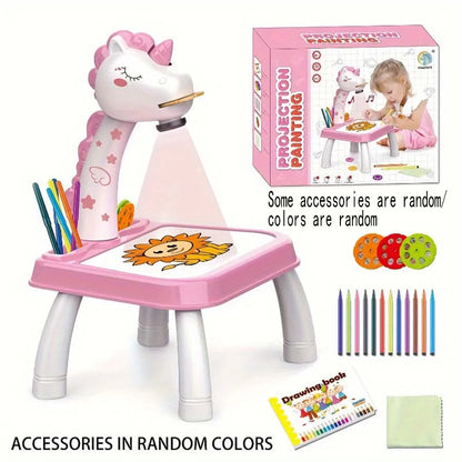 Children’s Pony Projection Painting Table: Graffiti Drawing Board with Music & Wipeable Surface