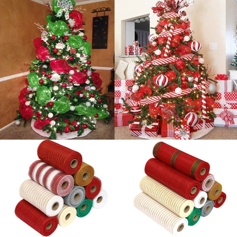 Christmas Crystal Gauze Ribbons 2024: Sparkling Tree & Wreath Décor for Festive Home Accents