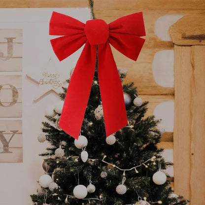 Big Bowknot Red Ribbon Christmas Tree Topper: Elegant Red Bow for Tree, Door, or Party Décor