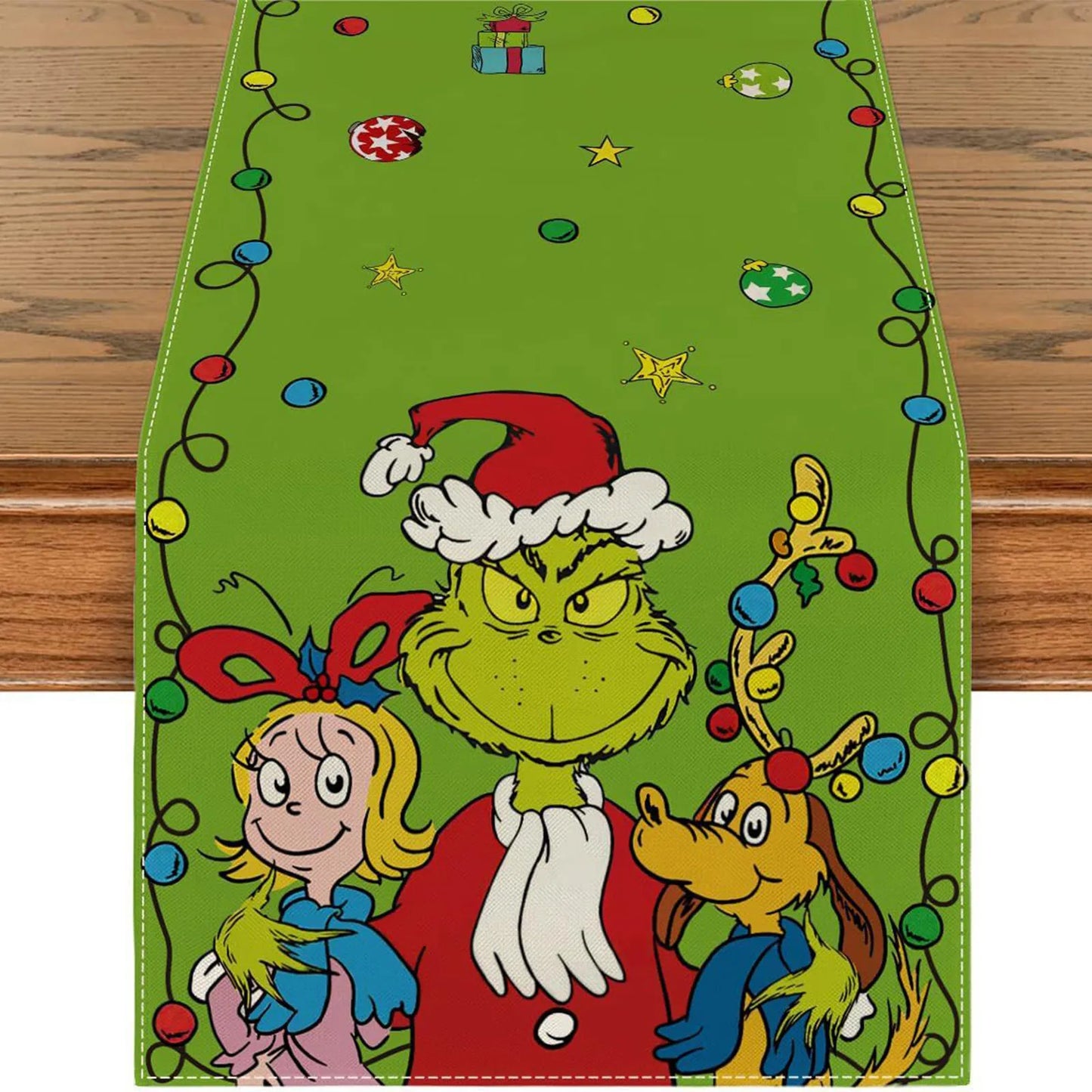 Grinch Theme Plaid Christmas Trees  Table Runner: Festive Holiday Décor for Kitchen and Dining Table