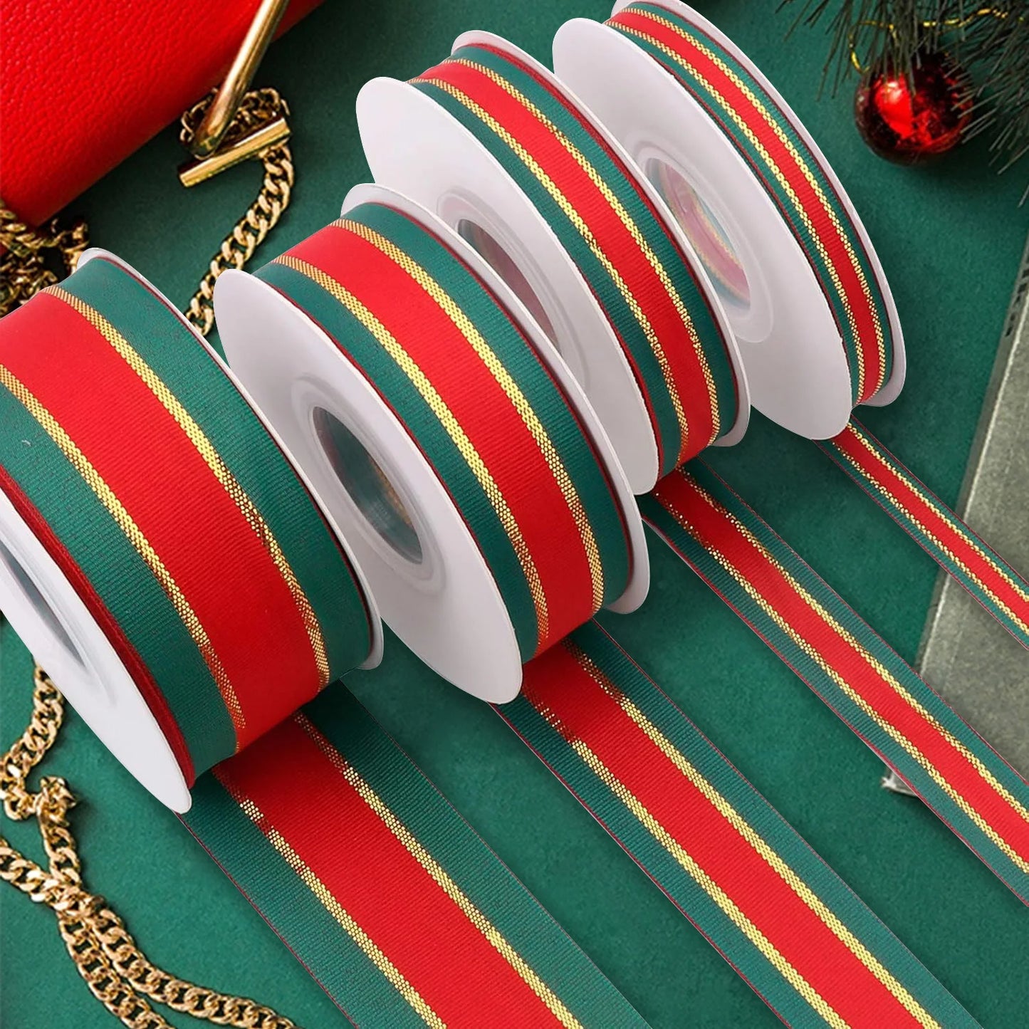 Christmas Red and Green Striped Webbing Ribbon: Festive Gift Packaging & Holiday Decoration