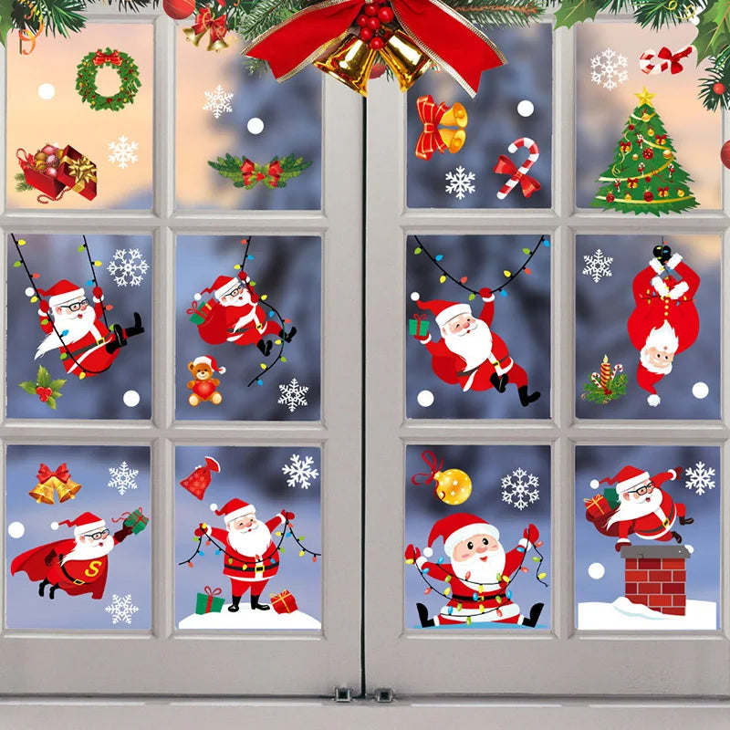 Christmas Window Stickers – Santa, Elk & Snowflake Static Cling Decals for Festive Glass & Wall Décor