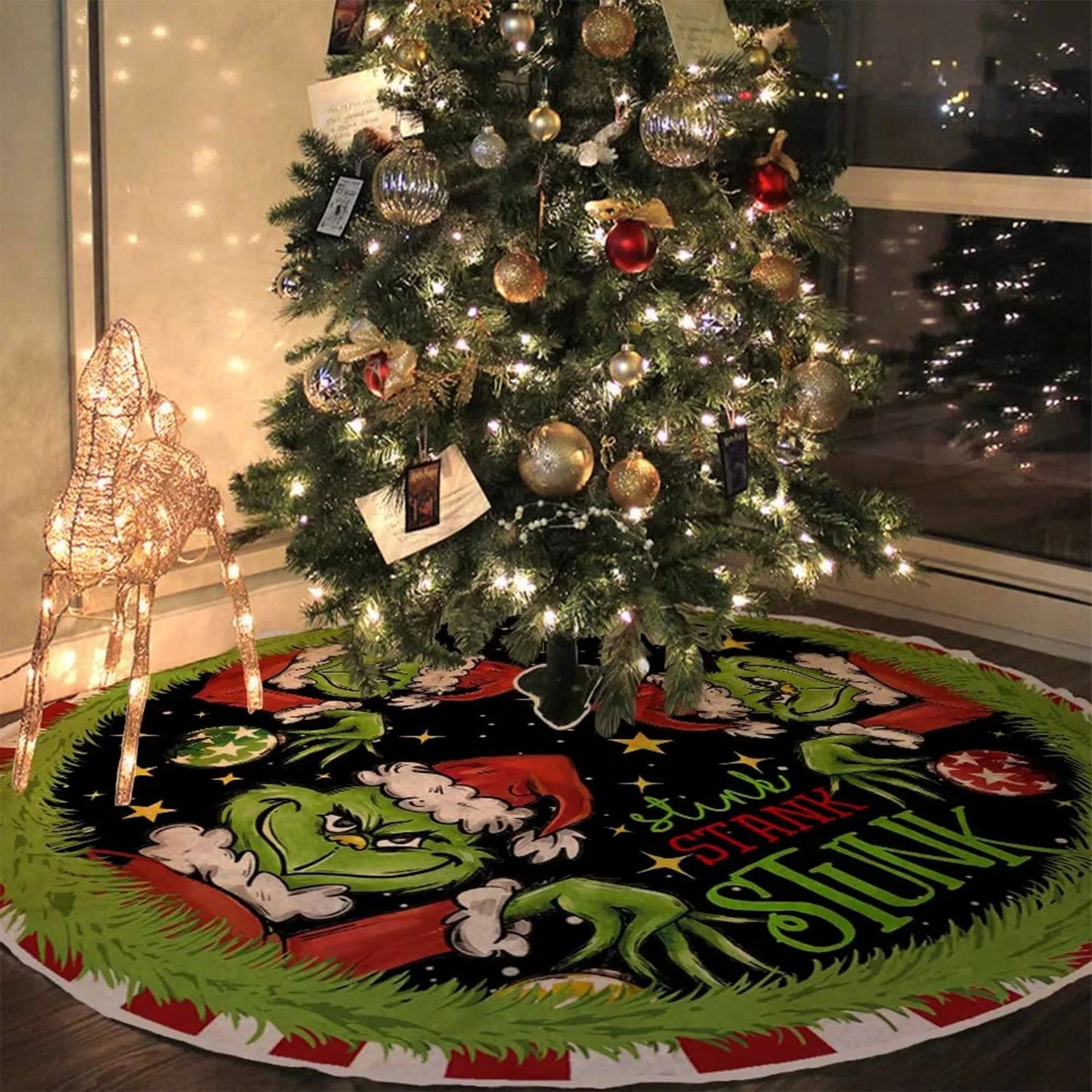  Merry Christmas Tree Skirt – Red & Green Soft Holiday Decoration, Perfect