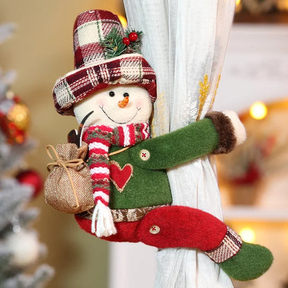 Plaid Hat Forest Santa Claus & Friends Curtain Holdback – Festive Christmas Door and Window Hanging Decor