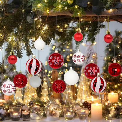 44PCS Red and White Christmas Tree Hanging Baubles: Festive Ornament Set for Holiday Party Décor and Xmas Decorations