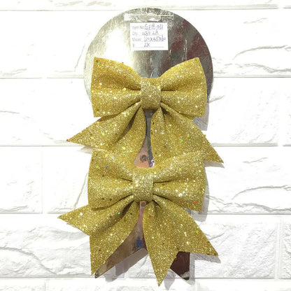 6PCS Red & Gold Glitter Christmas Bows: Sparkling Tree Decorations for Holiday Parties & Gifts