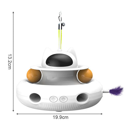 4-in-1 Interactive Cat Toy: USB-Charging Smart Turntable with Teaser Stick, Ball Chase, Feather Catcher & LED Light for Active Play & Training