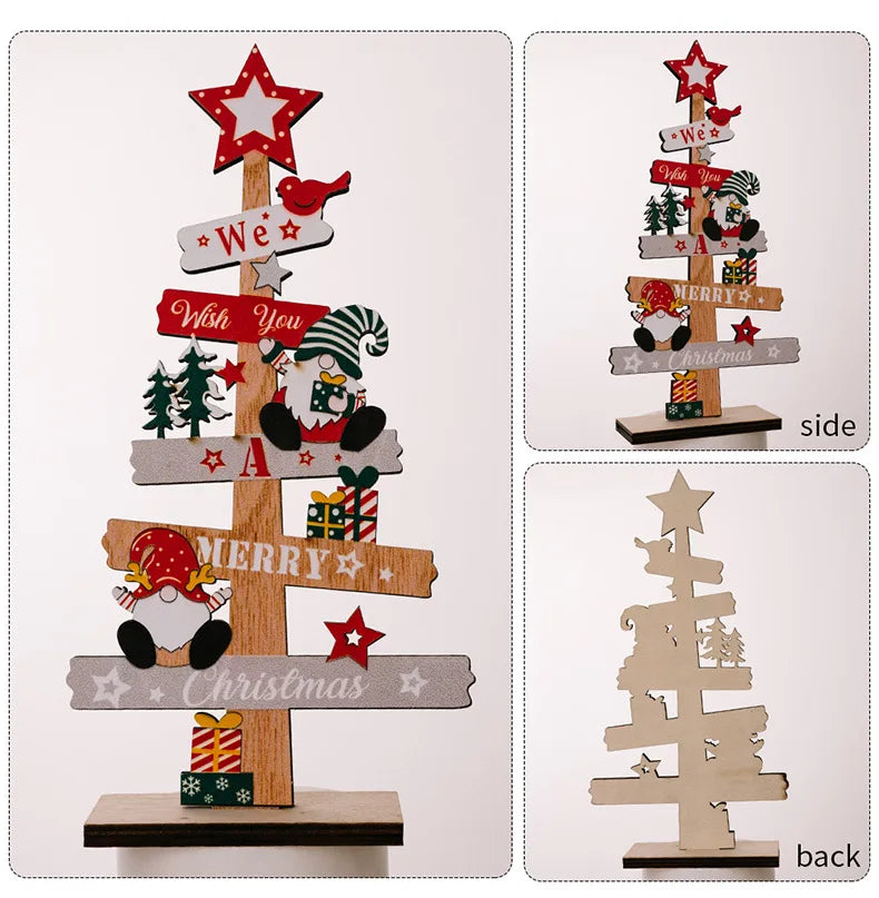 Desktop Christmas Tree with Santa Claus – DIY Wooden Xmas Decoration for Home & Party – 2024 Holiday Plaque Sign