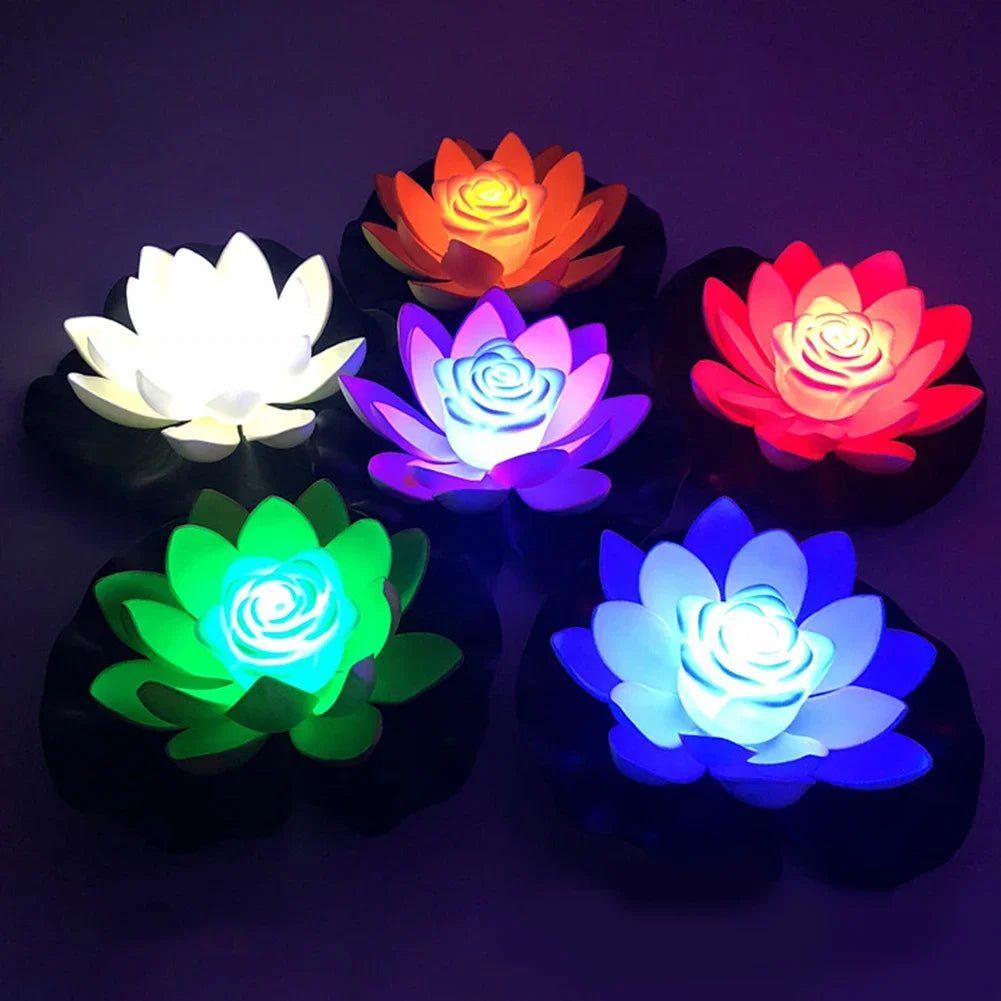 LED Waterproof Floating Lotus Light – Battery Operated Artificial Lily Flower Night Lamp for Pond, Pool, and Garden Décor