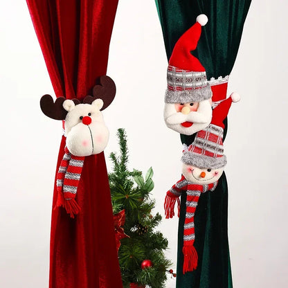 Creative Christmas & New Year Curtain Buckles: Cartoon Santa Claus, Snowman, & Elk Curtain Decorations for Festive Home Décor