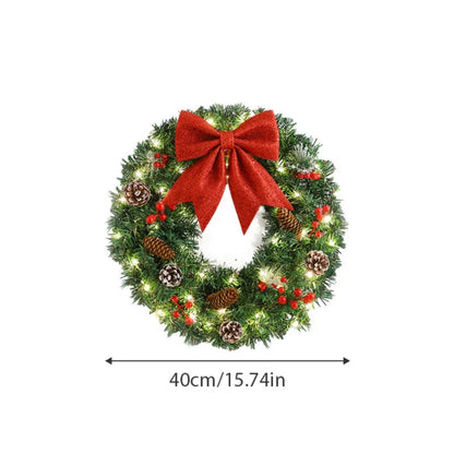 40-60cm LED Rattan Vine Christmas Wreath with Pine Cones – Holiday Garland for Door, Window & Wall Decor