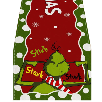 Grinch Theme Plaid Christmas Trees  Table Runner: Festive Holiday Décor for Kitchen and Dining Table